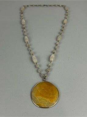 VTG Mexican Onyx Aztec Sun Face Carved Stone Pendant Necklace Boho